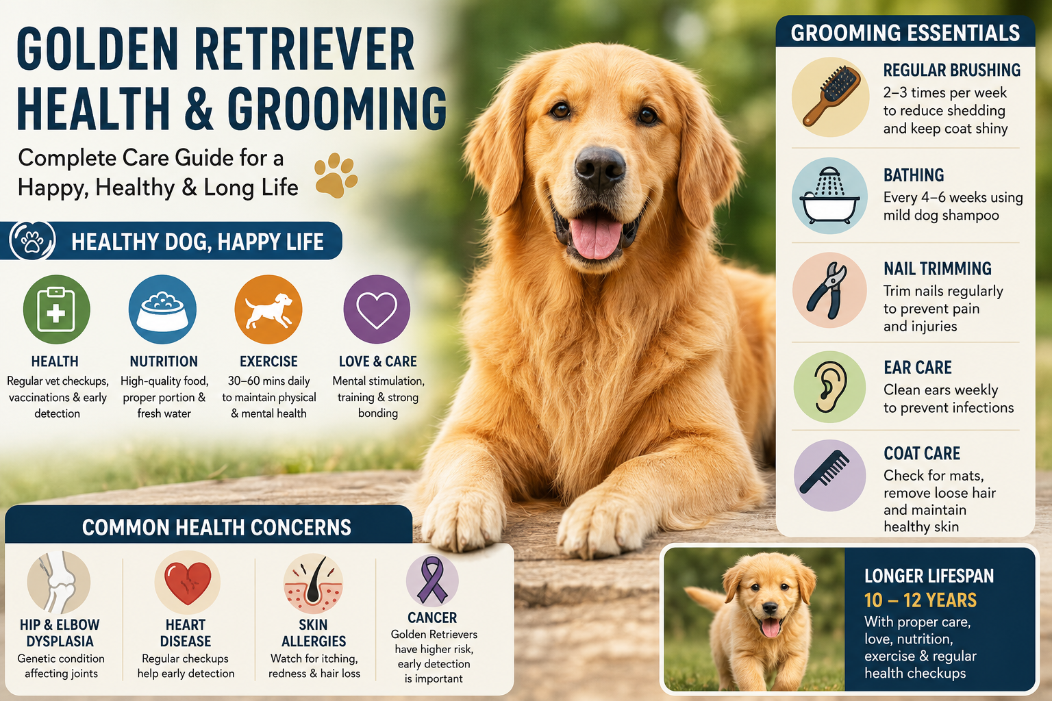 Golden Retriever Health Complete Guide and  Grooming Tips 2026
